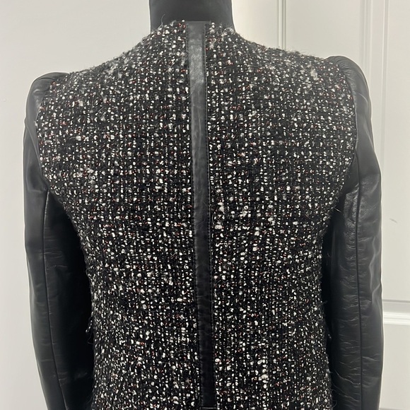 Zara Woman Bouclé Black Leather Sleeved Fully lined Coat Jacket - Size X-Small - Picture 9 of 12